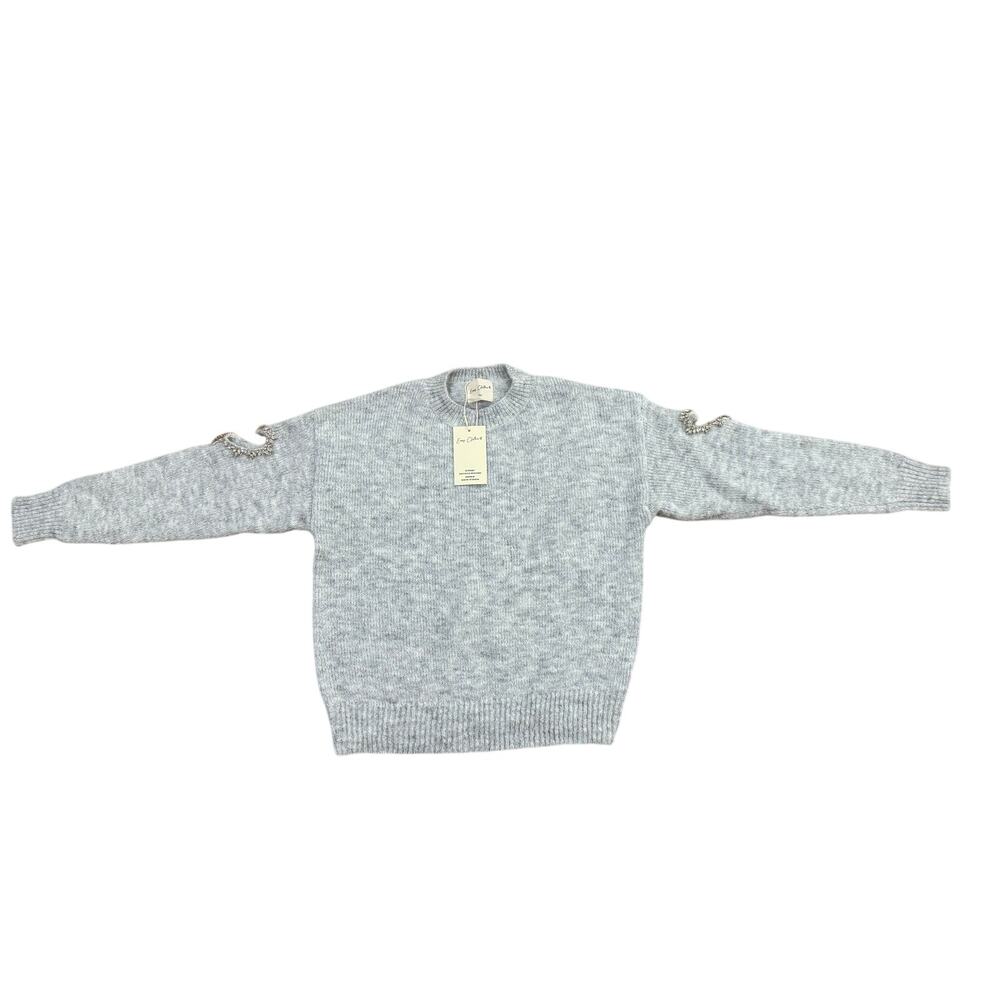 NWT Easy Clothes Grey Heart Knit Crewneck Sweater  One Size (TU)